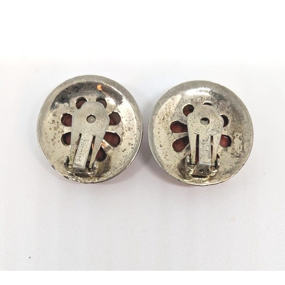 Vintage Bergere Orange Cabochon Clip On Earrings 1960's - Picture 2 of 3